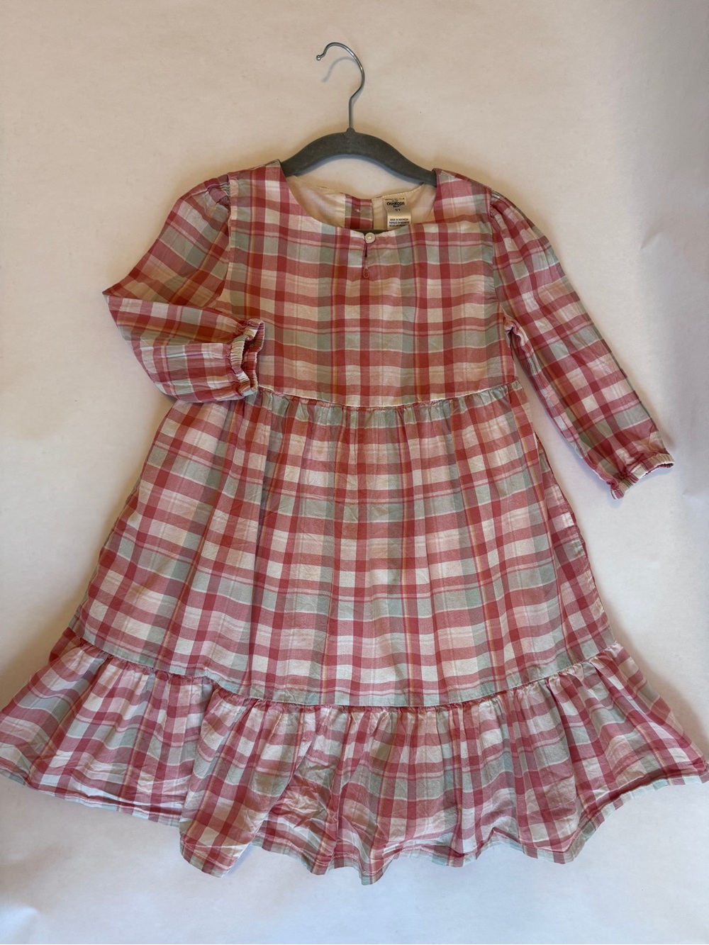 OshKosh B'gosh Pink and White Plaid Ruffle Hem Dress